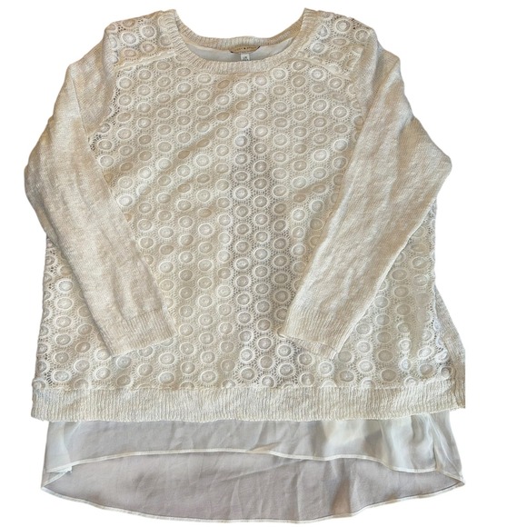 Lucky Brand Sweaters - Lucky Brand Cream Lace Overlay Knit Sweater Women's‎